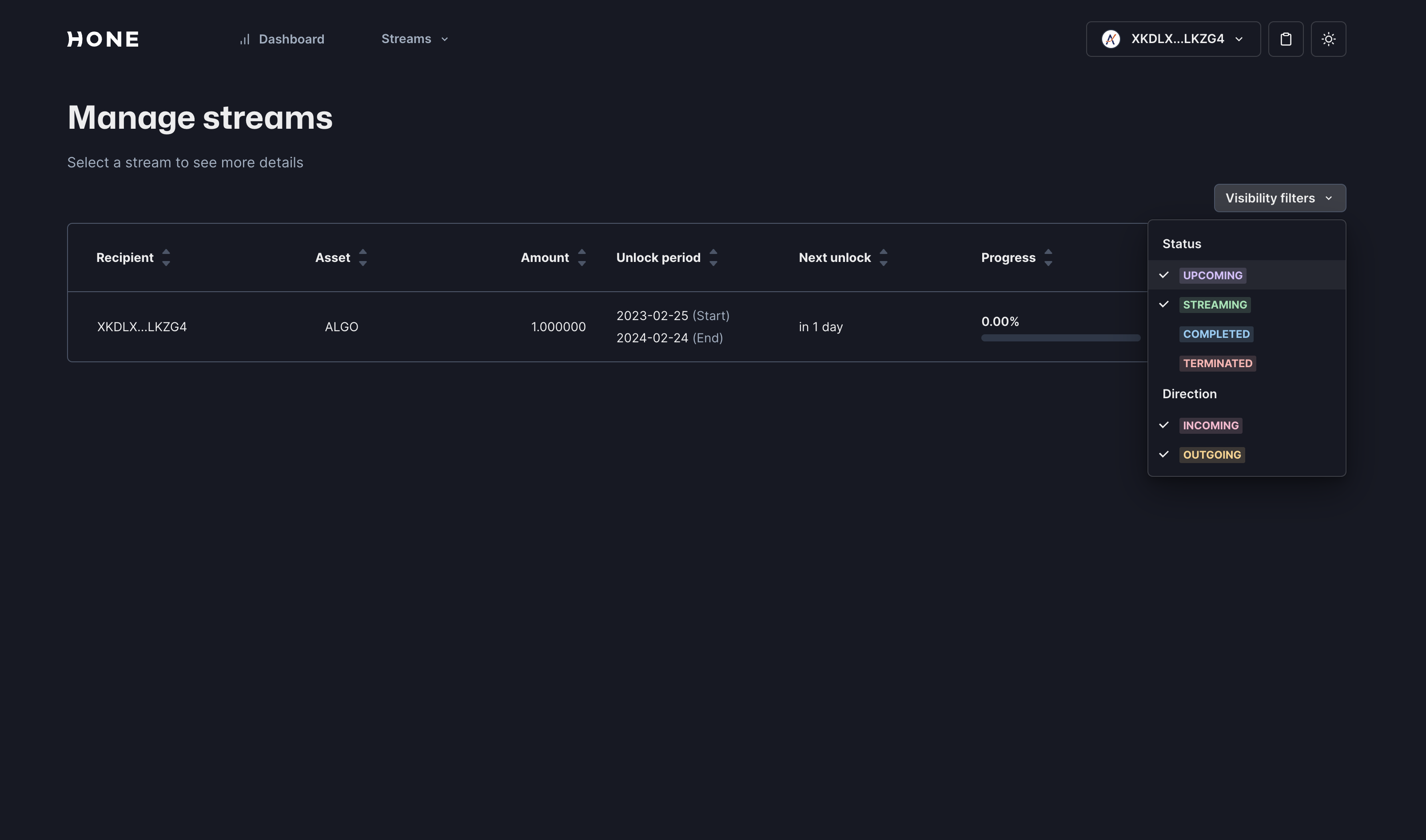 Stream table visibility filters